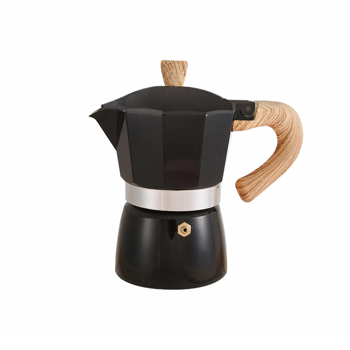Premium Beige 150ml Portable Stovetop Espresso Coffee Maker with Wood Grain Handle