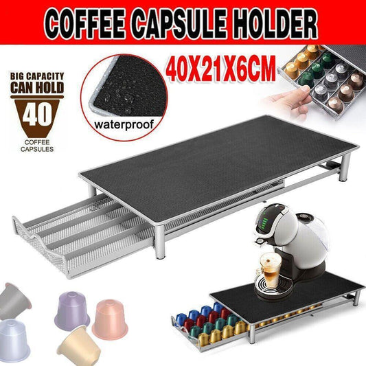 Coffee Capsule Drawer Holder for 40 Nespresso Pods - Non-Slip Rack