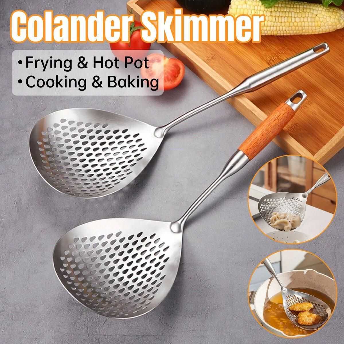 Premium 304 Stainless Steel Colander Strainer Spoon – Long Handle
