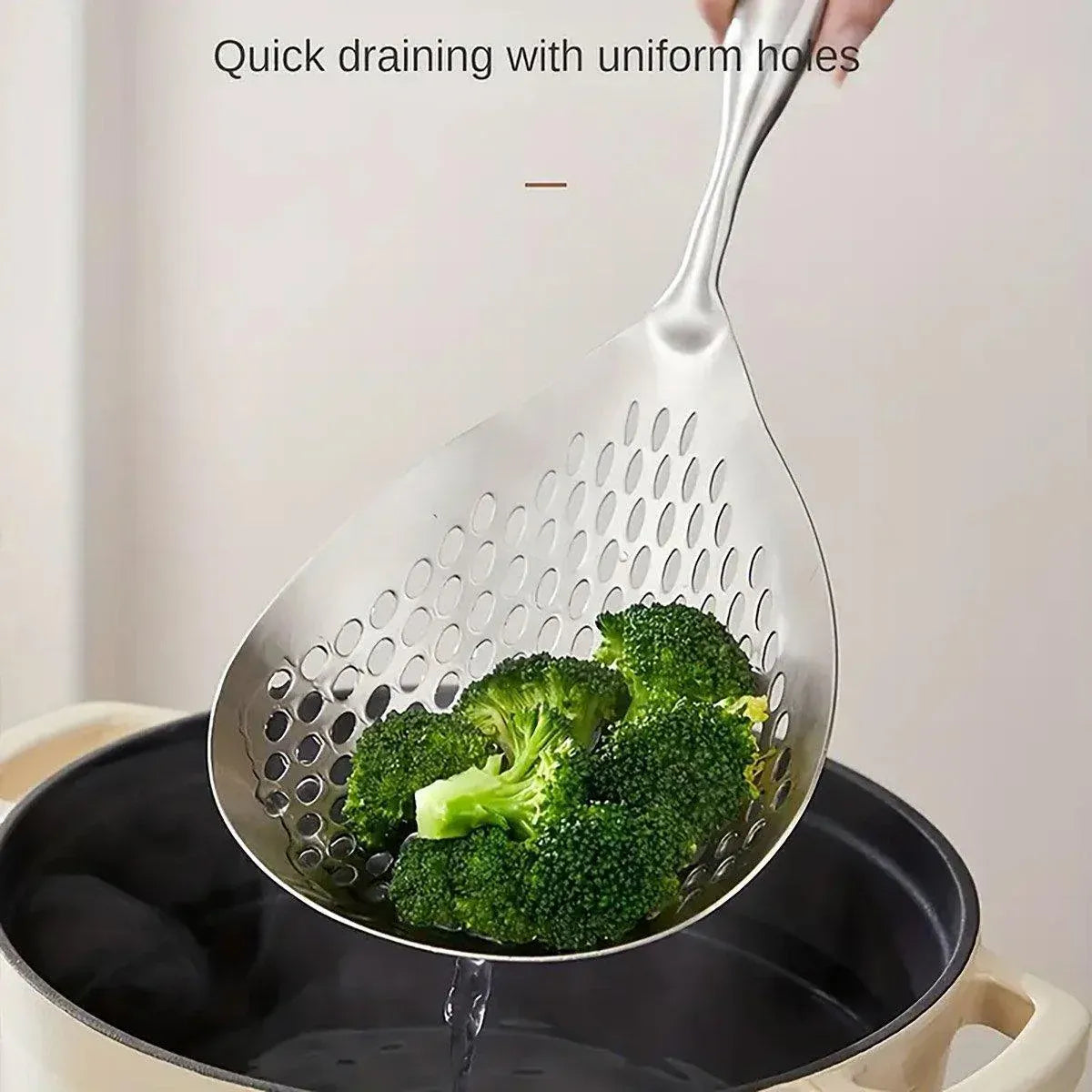 Premium 304 Stainless Steel Colander Strainer Spoon – Long Handle