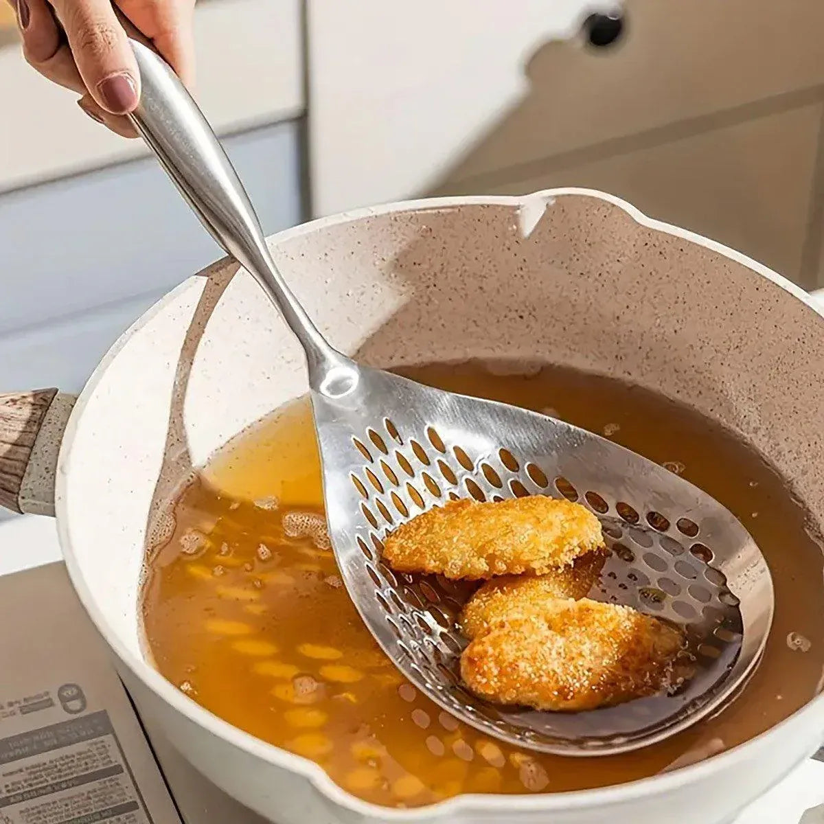 Premium 304 Stainless Steel Colander Strainer Spoon – Long Handle