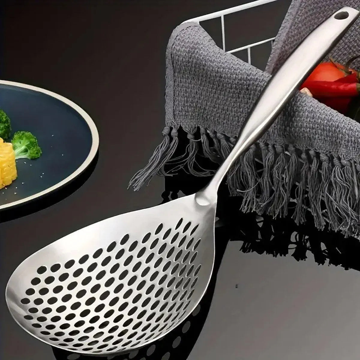 Premium 304 Stainless Steel Colander Strainer Spoon – Long Handle