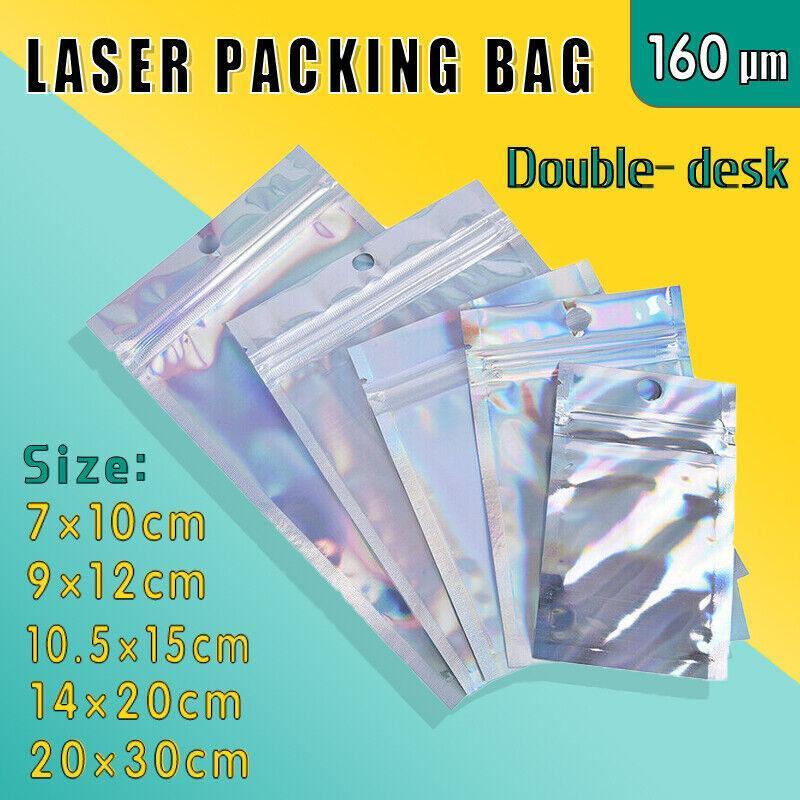 100/200X Iridescent Zip Bags for Food Storage & Holographic Makeup Pouch - 14*20cm 200PCS - SuperSaverAU - view 1