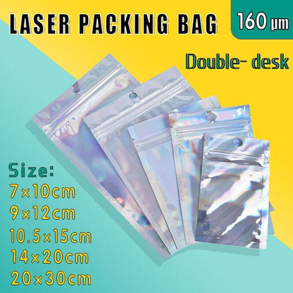 100/200X Iridescent Zip Bags for Food Storage & Holographic Makeup Pouch - 20*30cm 100PCS