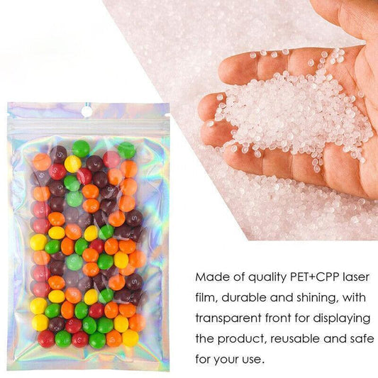 100/200X Iridescent Zip Bags for Food Storage & Holographic Makeup Pouch - 20*30cm 200PCS