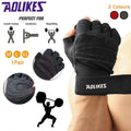 Aolikes Fingerless Weight Lifting Gloves with Anti-Slip Palm & 20in Wrist Wrap - Grey, L