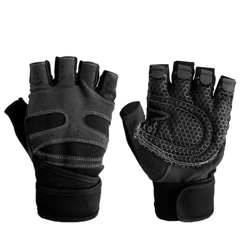 Aolikes Fingerless Weight Lifting Gloves with Anti-Slip Palm & 20in Wrist Wrap - Grey, L