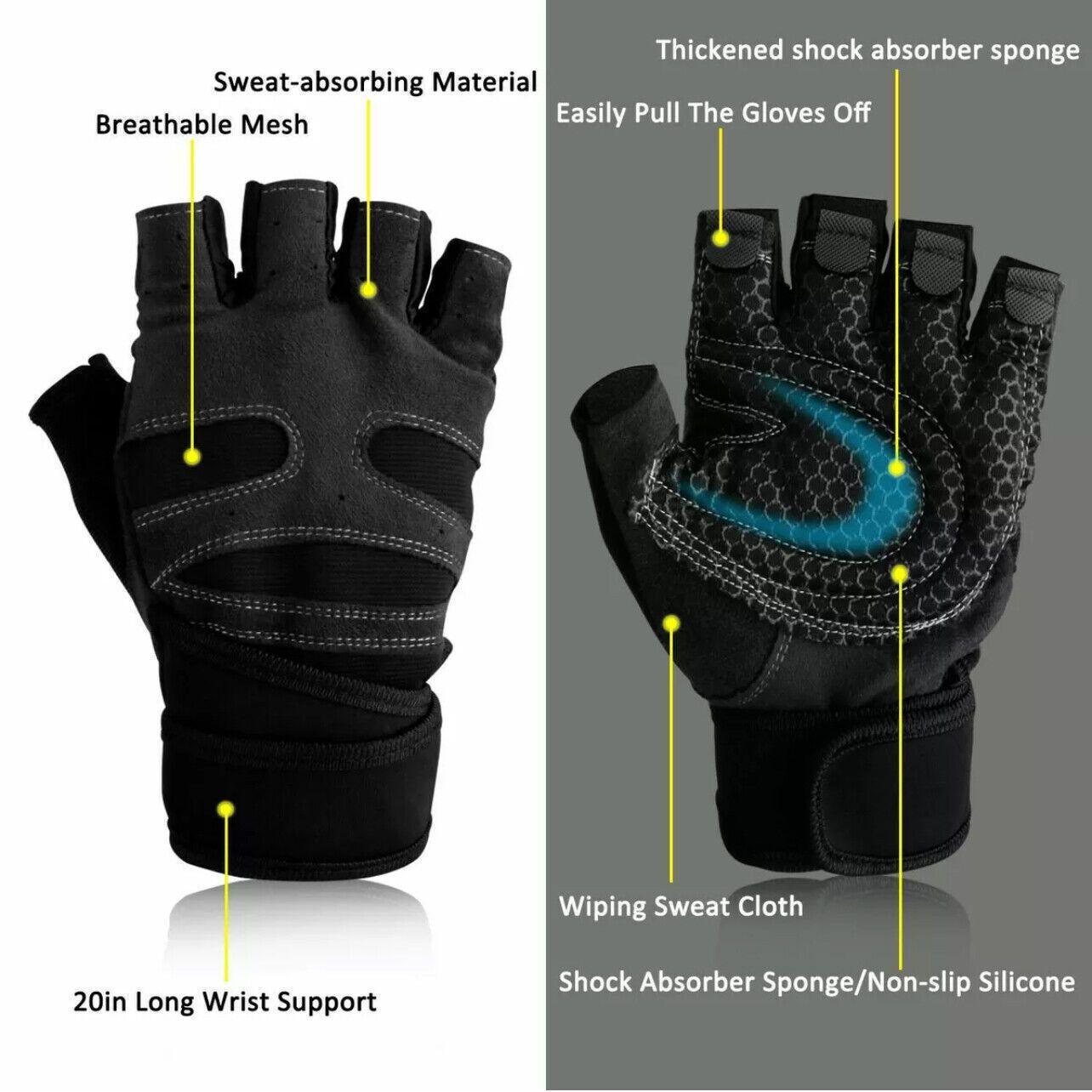 Aolikes Fingerless Weight Lifting Gloves with Anti-Slip Palm & 20in Wrist Wrap - Grey, L