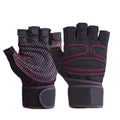 Aolikes Fingerless Weight Lifting Gloves with Anti-Slip Palm & 20in Wrist Wrap - Red, L