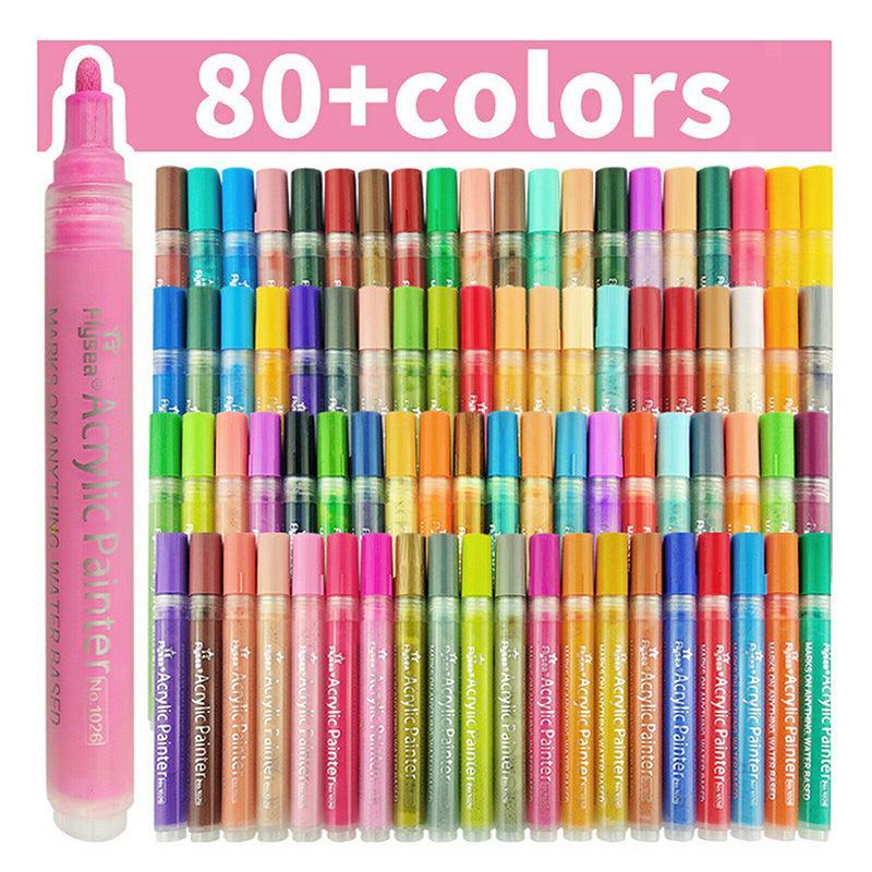 Flysea Acrylic Paint Pens Set, 12-80 Colours, 0.7mm Fine & 2-3mm Medium Tips