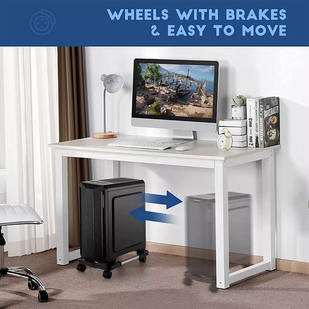 Premium Adjustable Computer Tower Stand – Black with Wheels