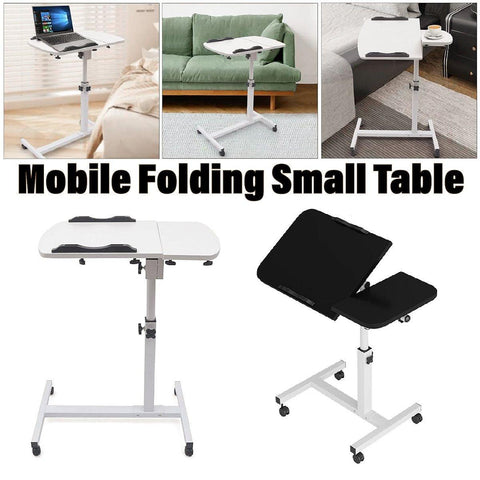 Adjustable Folding Computer Desk Stand Floor-Standing Movable Bedside Table - White - SuperSaverAU - view 1