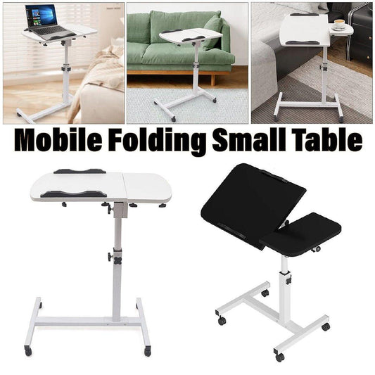 Adjustable Folding Computer Desk Stand Floor-Standing Movable Bedside Table - White