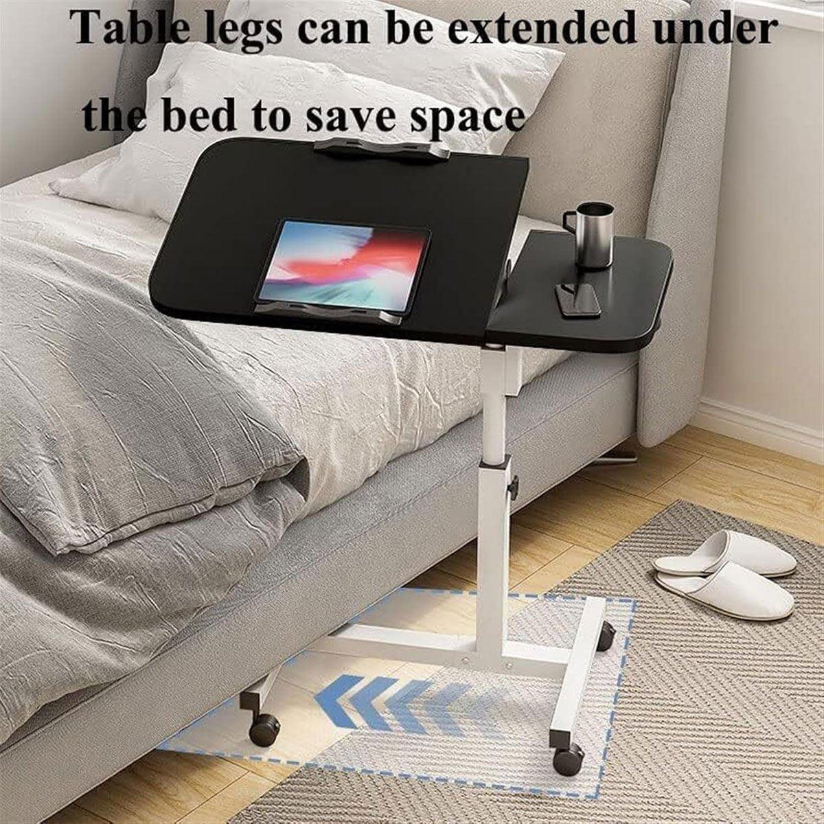 Adjustable Folding Computer Desk Stand Floor-Standing Movable Bedside Table - White - SuperSaverAU - view 5