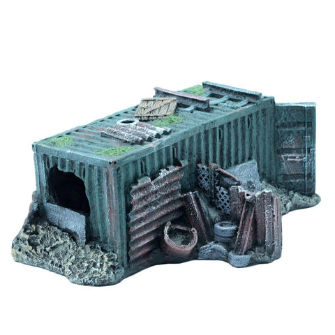 Aquarium Wreckage Container Decoration, 21x25x12.5 cm, Grey, Hiding Spots for Fish & Shrimp - SuperSaverAU - view 2