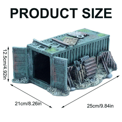 Aquarium Wreckage Container Decoration, 21x25x12.5 cm, Grey, Hiding Spots for Fish & Shrimp