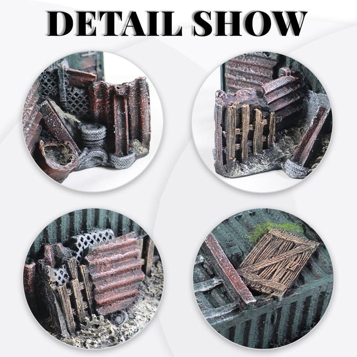 Aquarium Wreckage Container Decoration, 21x25x12.5 cm, Grey, Hiding Spots for Fish & Shrimp