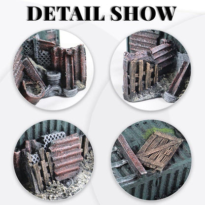 Aquarium Wreckage Container Decoration, 21x25x12.5 cm, Grey, Hiding Spots for Fish & Shrimp