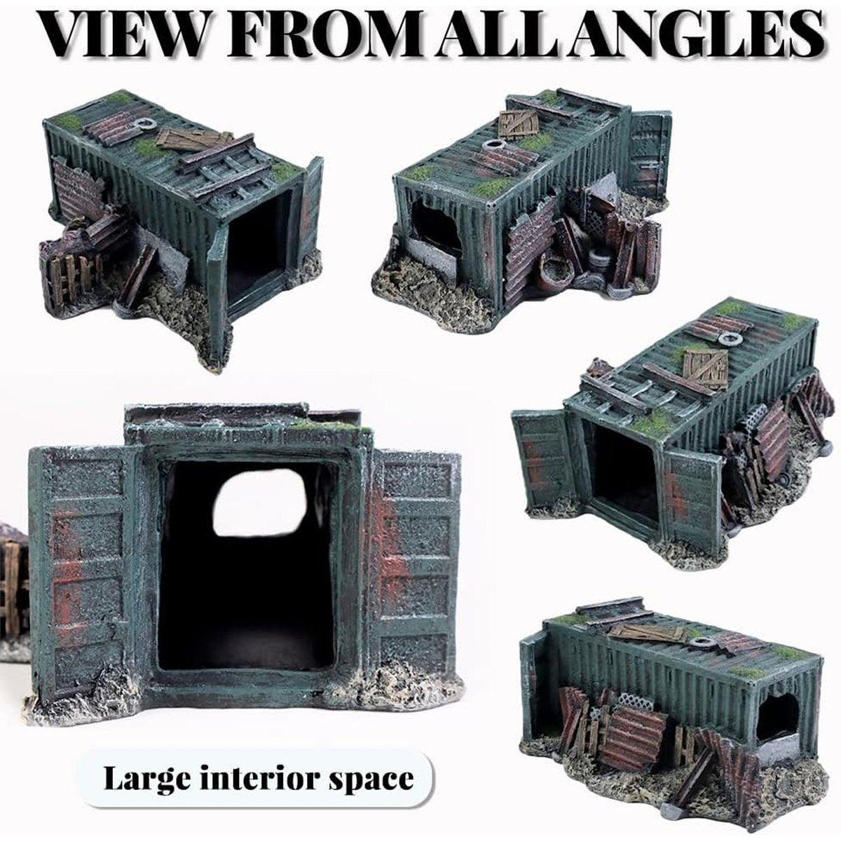 Aquarium Wreckage Container Decoration, 21x25x12.5 cm, Grey, Hiding Spots for Fish & Shrimp