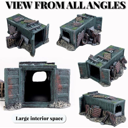 Aquarium Wreckage Container Decoration, 21x25x12.5 cm, Grey, Hiding Spots for Fish & Shrimp