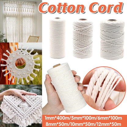 Cotton Rope Macrame Cord 12mm x 50m, Natural Cotton, DIY Craft, Binding String
