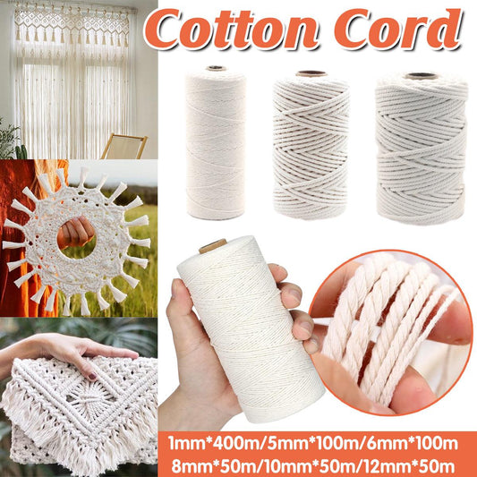 Cotton Rope Macrame Cord 12mm x 50m, Natural Cotton, DIY Craft, Binding String
