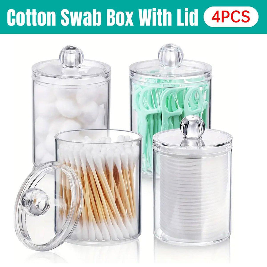 Premium Transparent Cotton Pad & Swab Storage Boxes with Lids - 4pcs