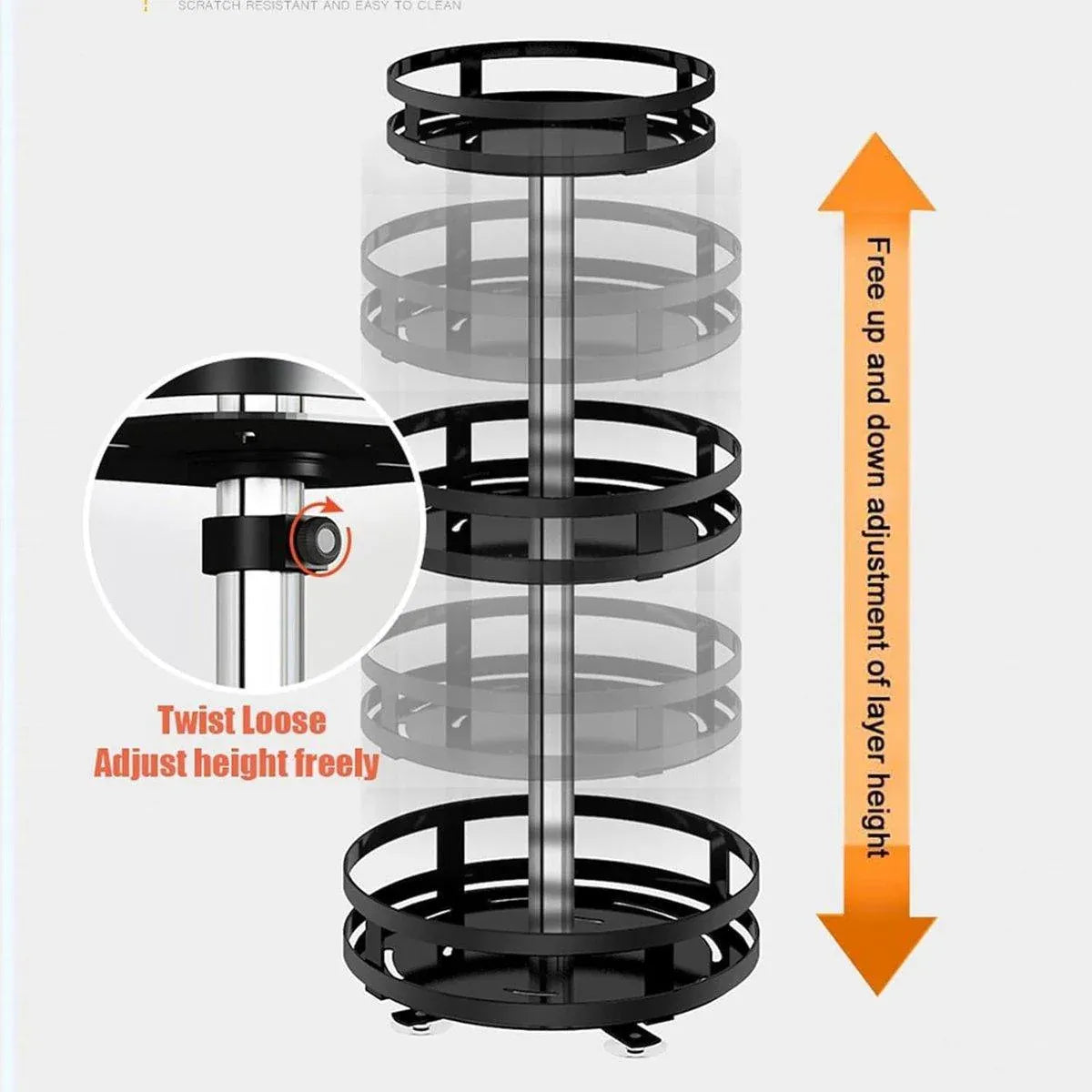 Premium Rotating Spice Rack – Black Adjustable Double Layer