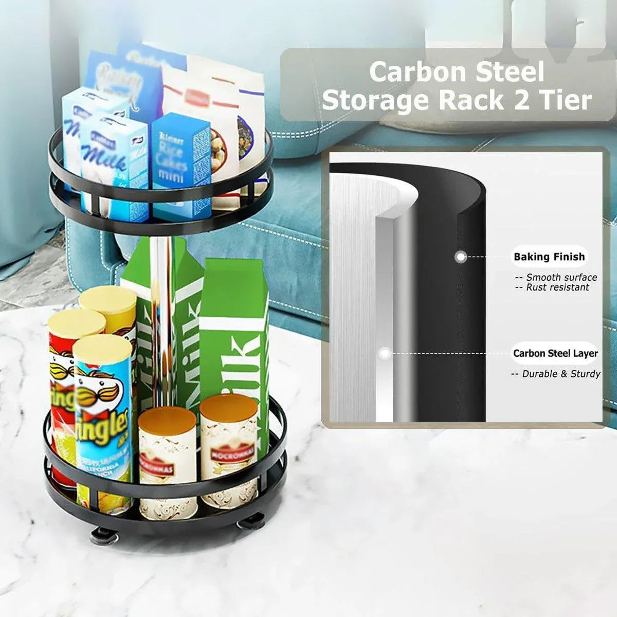 Premium Rotating Spice Rack – Black Adjustable Double Layer