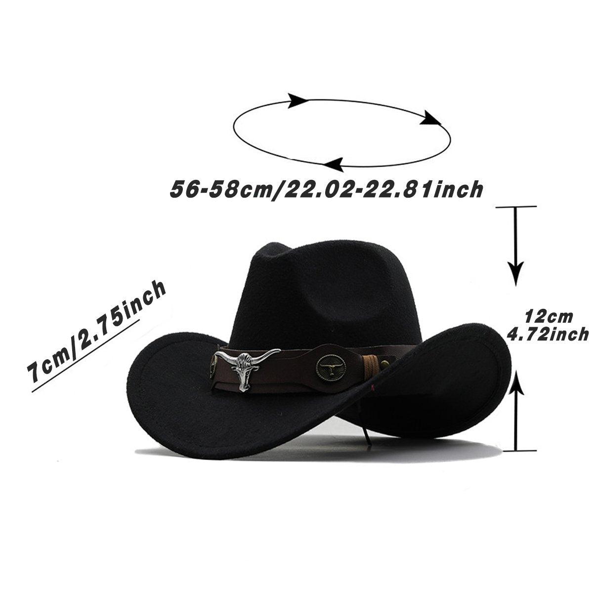 Black Vintage Woolen Felt Cowboy Hat - Classic Top Hat for Men