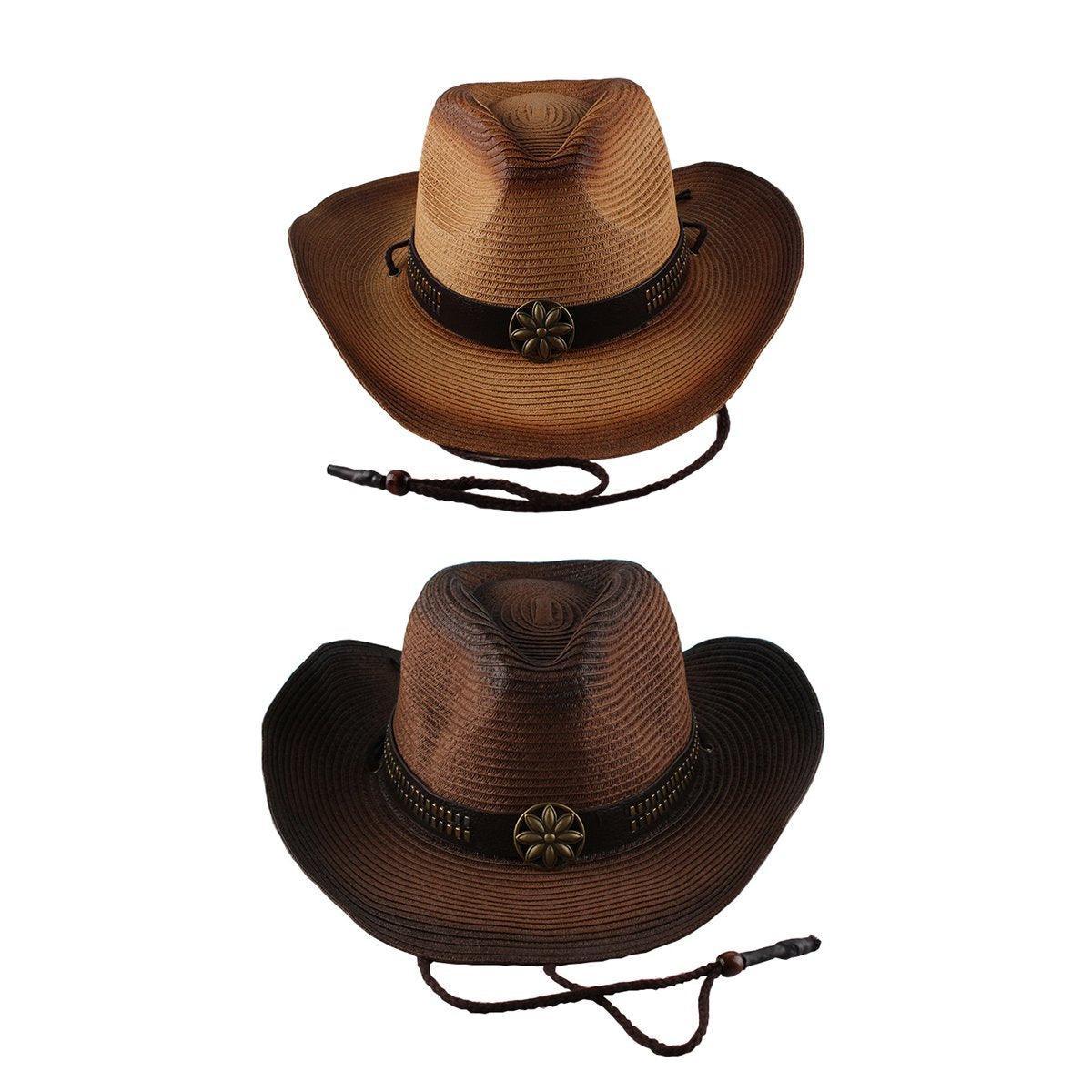 Premium Coffee Unisex Western Wide Brim Straw Cowboy Hat