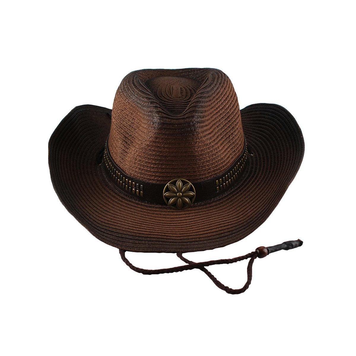 Premium Coffee Unisex Western Wide Brim Straw Cowboy Hat