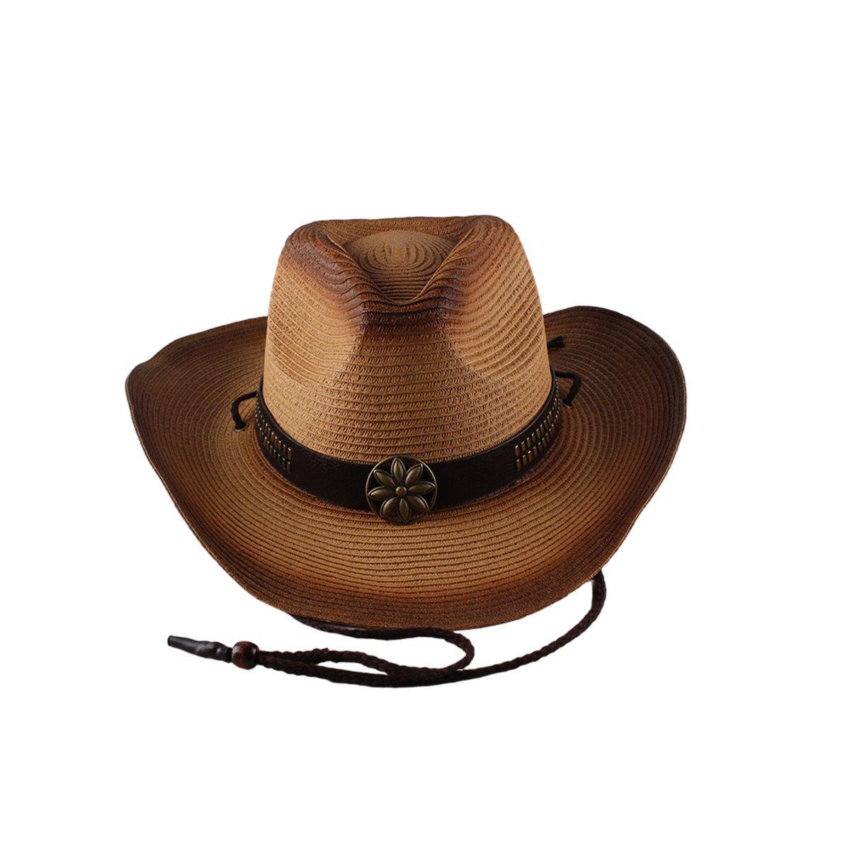 Premium Coffee Unisex Western Wide Brim Straw Cowboy Hat