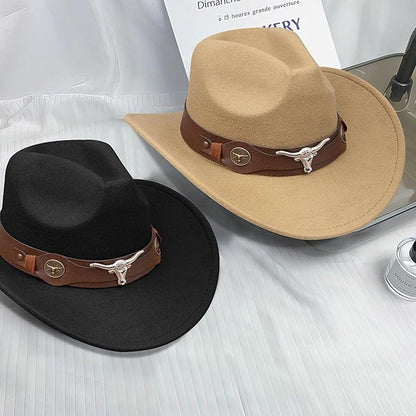 Red Vintage Woolen Felt Cowboy Hat - Classic Top Hat for Men