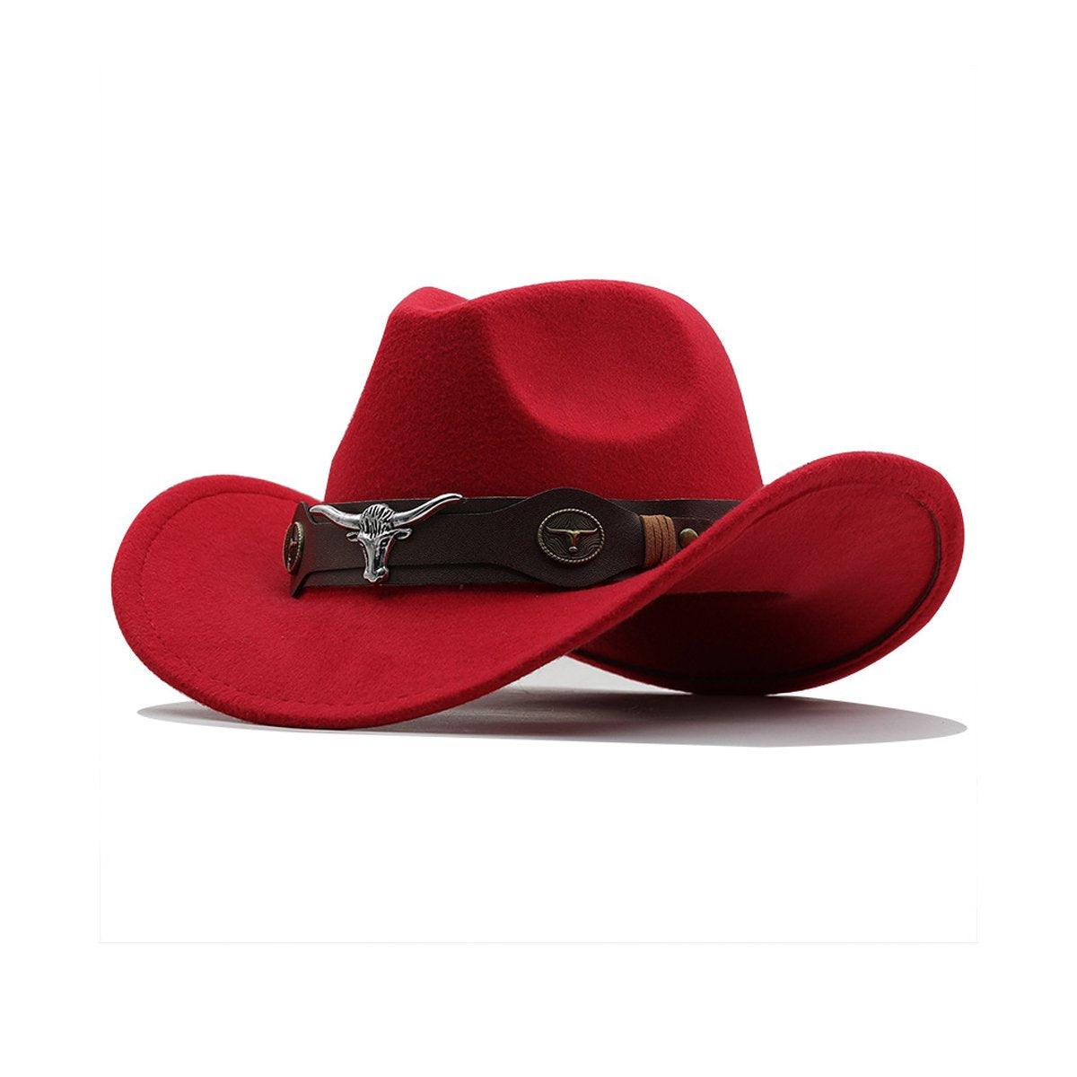 Red Vintage Woolen Felt Cowboy Hat - Classic Top Hat for Men