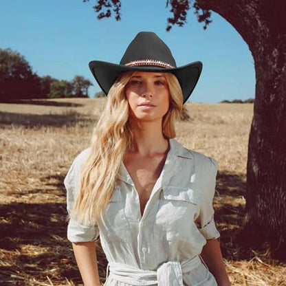 Western Cowboy Hat American Jazz Hat for Men Women Upside Down Top Hat - White