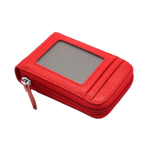 Premium Red RFID Blocking Leather Card Wallet with Coin Pocket