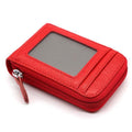 Premium Red RFID Blocking Leather Card Wallet with Coin Pocket