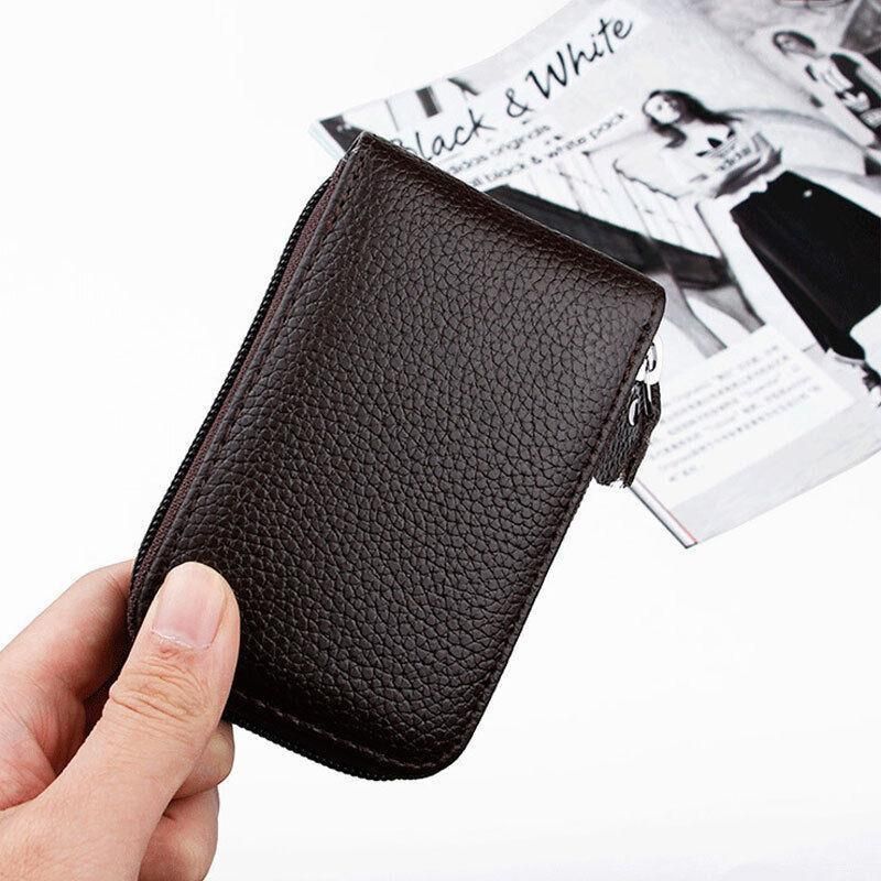 Premium Red RFID Blocking Leather Card Wallet with Coin Pocket