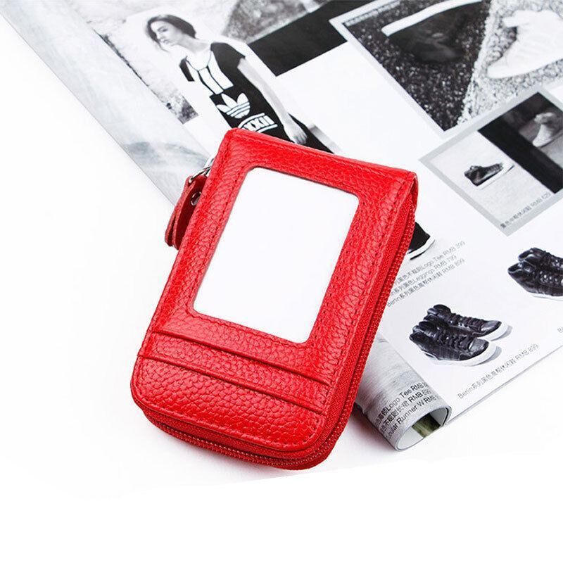 Premium Red RFID Blocking Leather Card Wallet with Coin Pocket