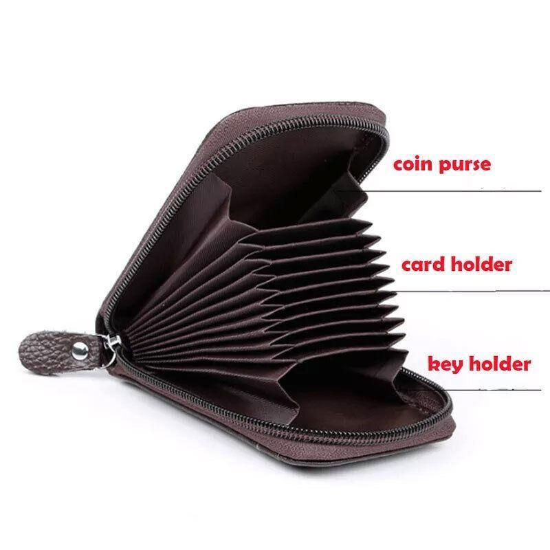Premium Red RFID Blocking Leather Card Wallet with Coin Pocket