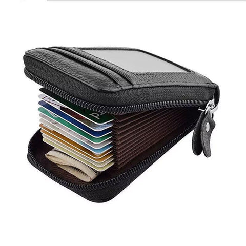 Premium Red RFID Blocking Leather Card Wallet with Coin Pocket