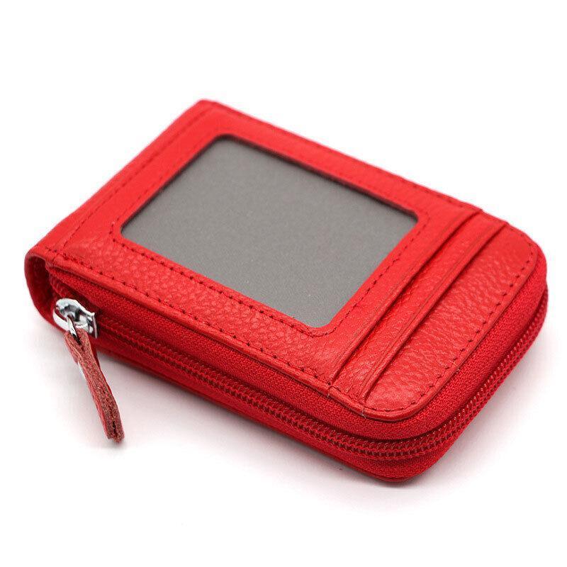 Premium Red RFID Blocking Leather Card Wallet with Coin Pocket