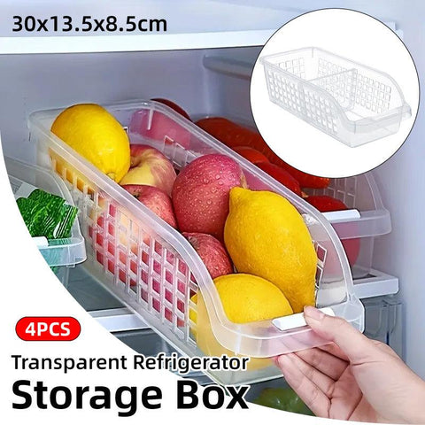 Transparent 4pcs Refrigerator Storage Box Set, 30x13.5x8.5cm, Adjustable Dividers - SuperSaverAU - view 1