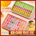 Premium Blue 55 Grid Ice Cube Tray with Lid Storage Box and Scoop