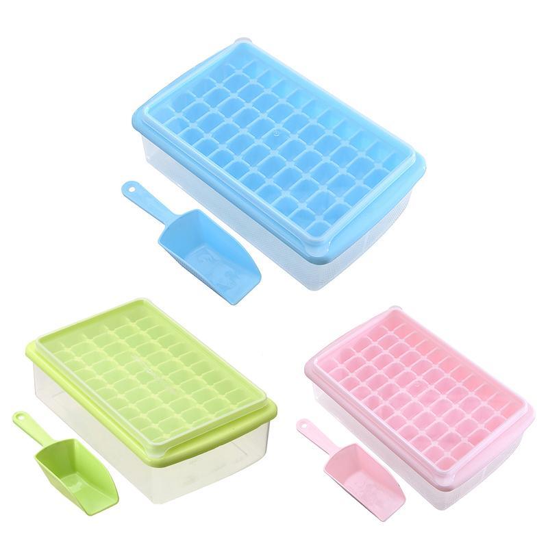Premium Blue 55 Grid Ice Cube Tray with Lid Storage Box and Scoop