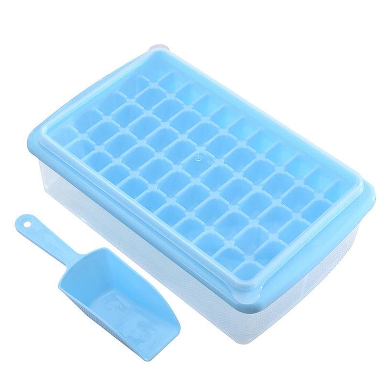 Premium Blue 55 Grid Ice Cube Tray with Lid Storage Box and Scoop