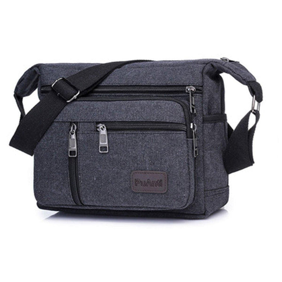 Premium Black Multi Layer Canvas Crossbody Messenger Bag