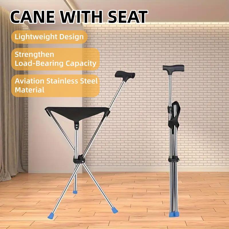 Stainless Steel Folding Cane Chair, Adjustable 31.5-35.4" for Travel & Outdoor Use - SuperSaverAU - view 1