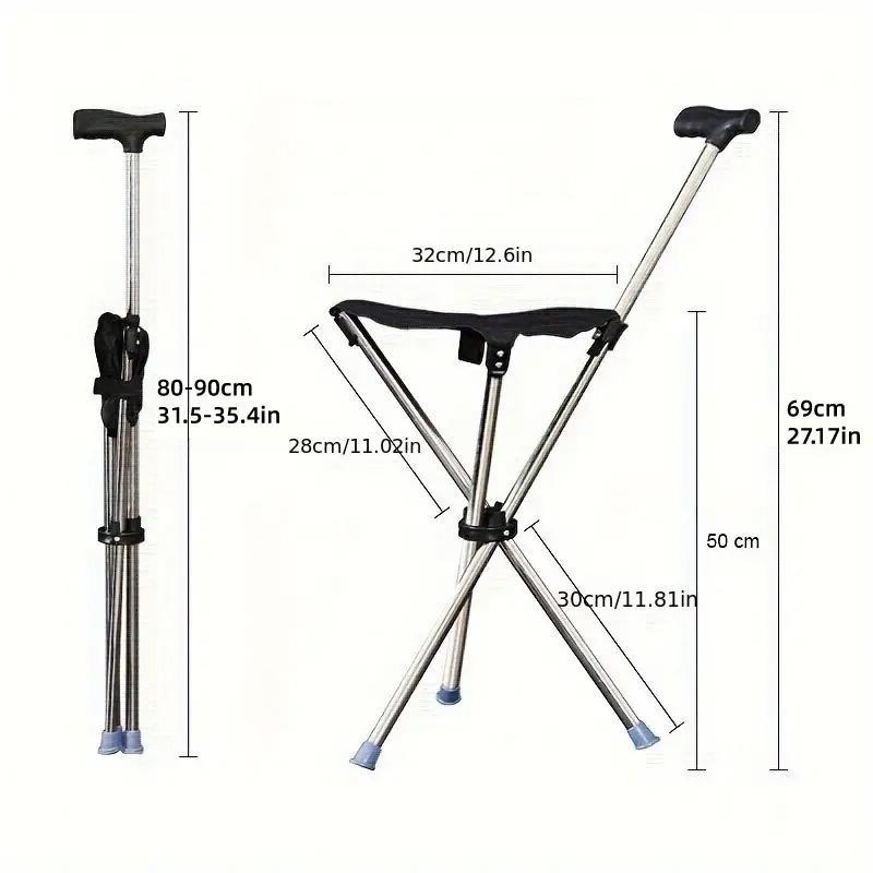 Stainless Steel Folding Cane Chair, Adjustable 31.5-35.4" for Travel & Outdoor Use - SuperSaverAU - view 3